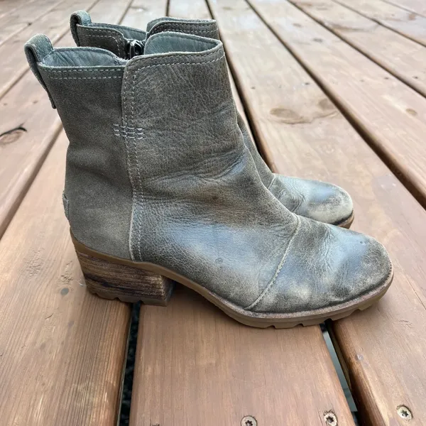 Sorel‎ Boots Block Heel Distressed Brown Leather Cate Bootie Womens 7 - Image 2