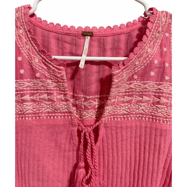 Free People Sarafina Embroidered Top‎ Pink Rose Women's Size Small - Image 3