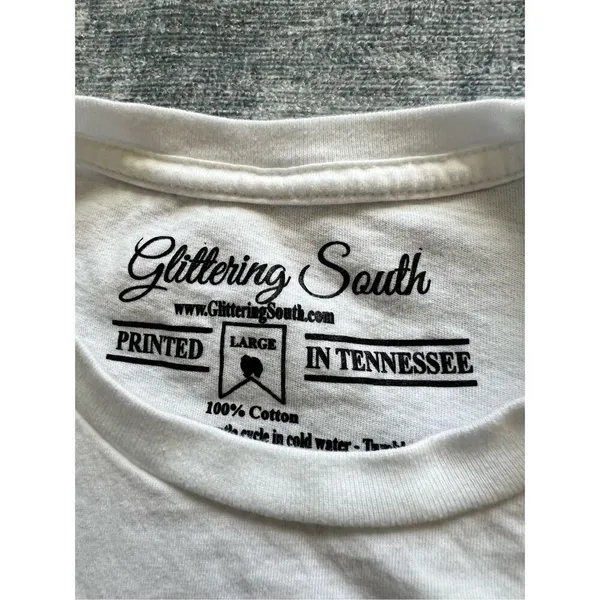 Glittering South White Tan Leopard Print Lightning Bolt Western Tee Large - Image 3