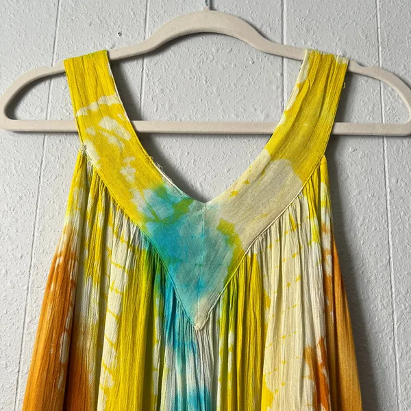 Vibrant Bold Colorful Tunic Dress Womens Large Boho Gauzy Travel Vacation Cruise - Image 8