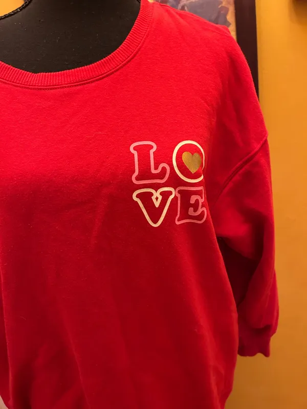 Women’s Valentine’s Day Love Chest Graphic Red Pullover Crewneck Sweatshirt Size L (12-14) - Image 2