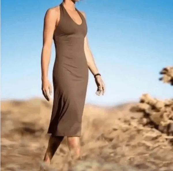 Patagonia W's Morning Glory Halter Chocolate Brown Tie Back Midi Dress XL - Image 10