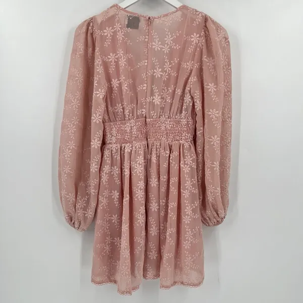 Hello Molly Flower Patch Mini‎ Dress Size 2 XS Pink Long Sleeves Floral Feminine - Image 7