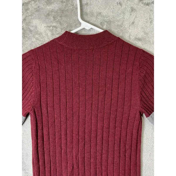 TOME Plum Ribbed Merino Wool Blend Short Sleeve Sweater Contrast Trim Size Small - Image 4