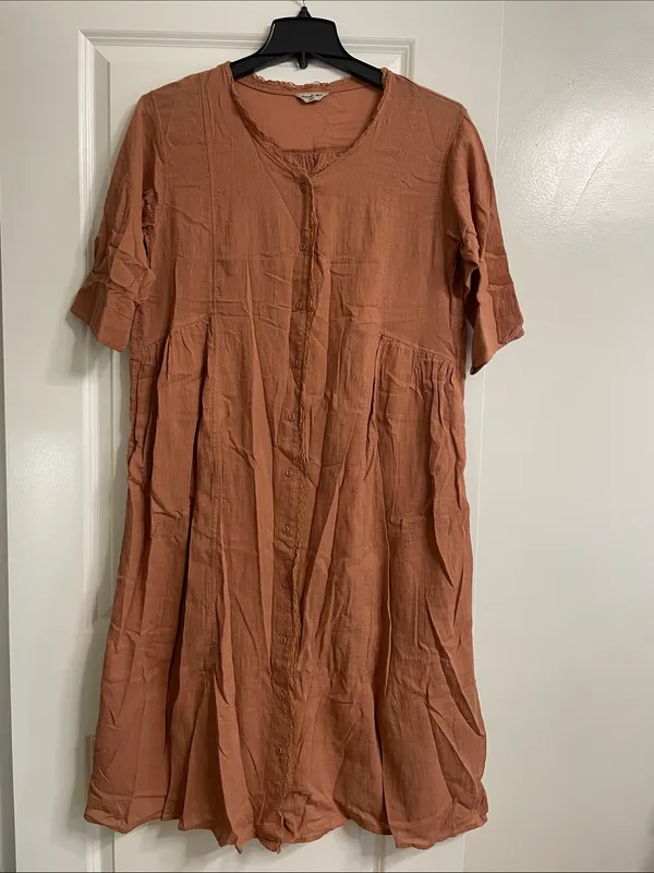 Japanese Brand Samansa Mos2 Cotton Linen Kaftan Midi Dress Pockets Lagenlook - Image 6