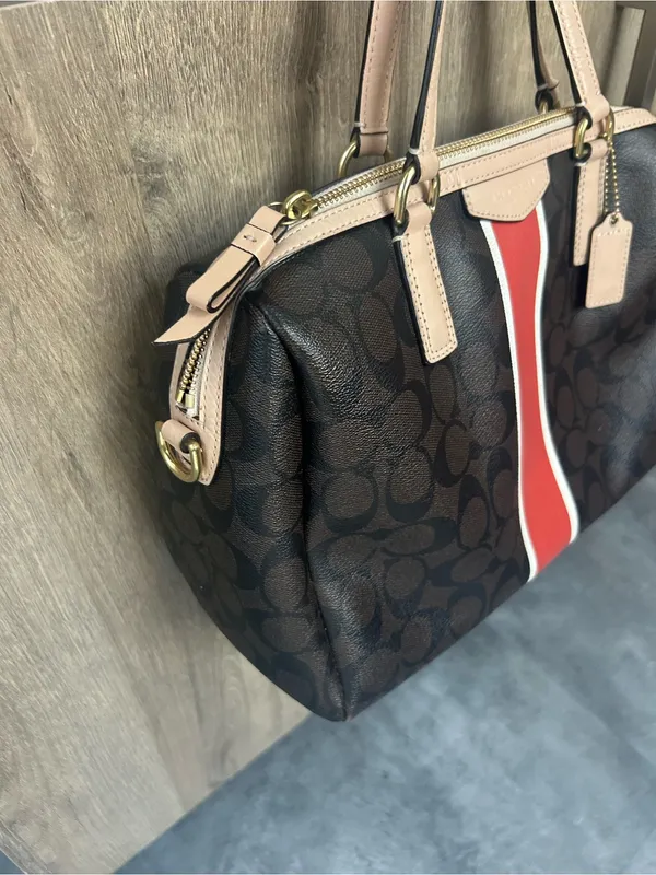 Coach Nancy Satchel Signature Brown Logo Print Purse Bag EUC - Image 6