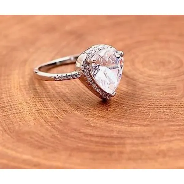 Boutique NEW Women's 3Ct Rhodium S925 Pear Halo‎ Teardrop Engagement Ring, Size 7 - Image 6