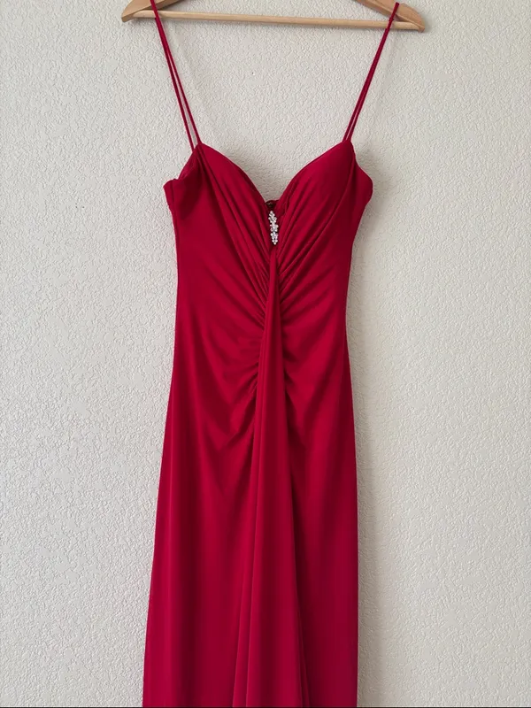 Onyx Nite Red Spaghetti-Strap Evening Gown - Image 2