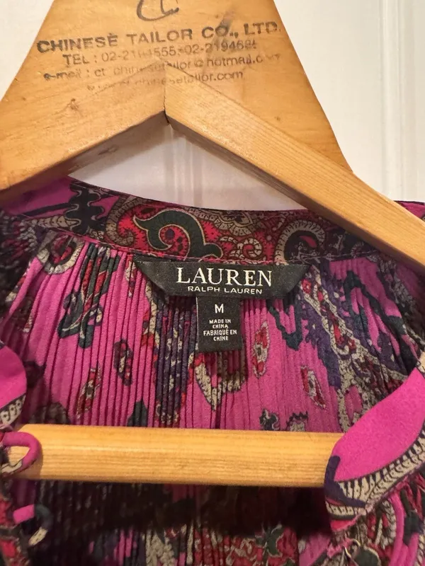 LAUREN Ralph Lauren Black Label Purple Paisley Pleated Georgette Blouse Size M - Image 6