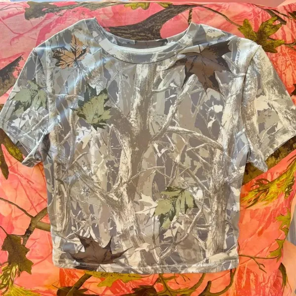 camo print pattern real tree short sleeve crop top t shirt - Image 4