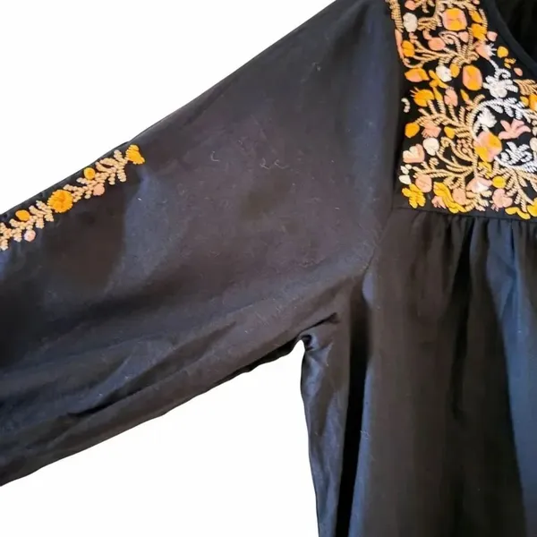 Madewell Embroidered Shift Dress Black Floral Pockets Boho Artisan SZ L #2615 - Image 6