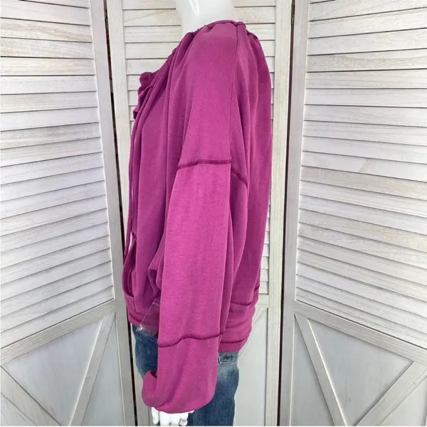 Free People Movement Surfs Up Oversized‎ Shirt Pocket Pullover Slouchy Knit Pink - Image 3