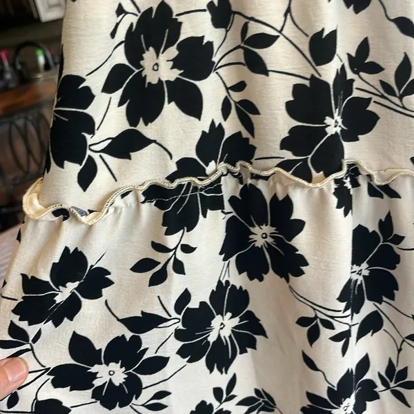 Maxi Skirt Cream Black Floral High Waist Flowy - Image 4