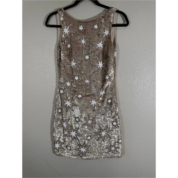 Anthropologie BHLDN Gold Sequin Star Mini Dress Womens 2 Formal Prom Verseau - Image 13