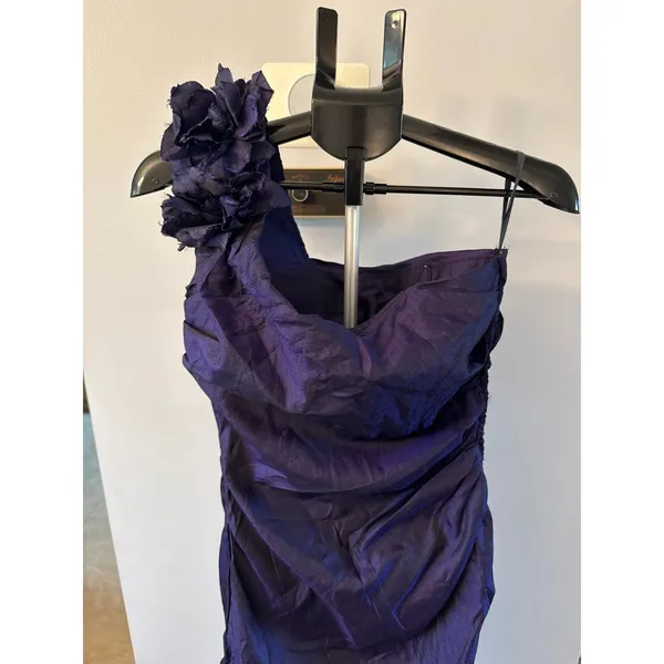 Alfred Angelo Dream Maker Purple One‎ Shoulder Flower Ruched Gown Size 11/12 - Image 2