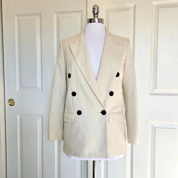 Isabel Etoile Marant Cotton Blend‎ Textured Blazer Jacket in Ivory Size 34 / XS - Image 9