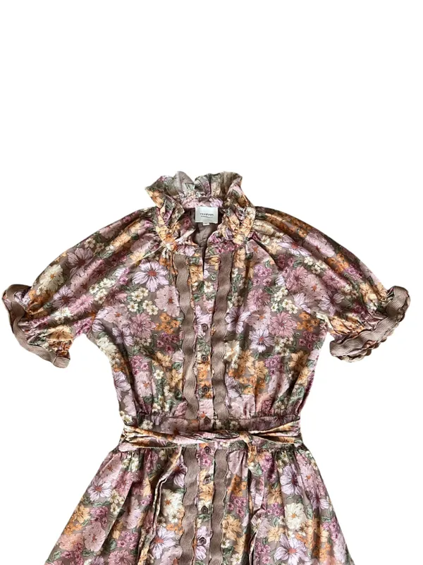 Anthropologie Sundays Evelyn Short Sleeve Dusk Floral Brown Mini Shirt Dress - Image 3