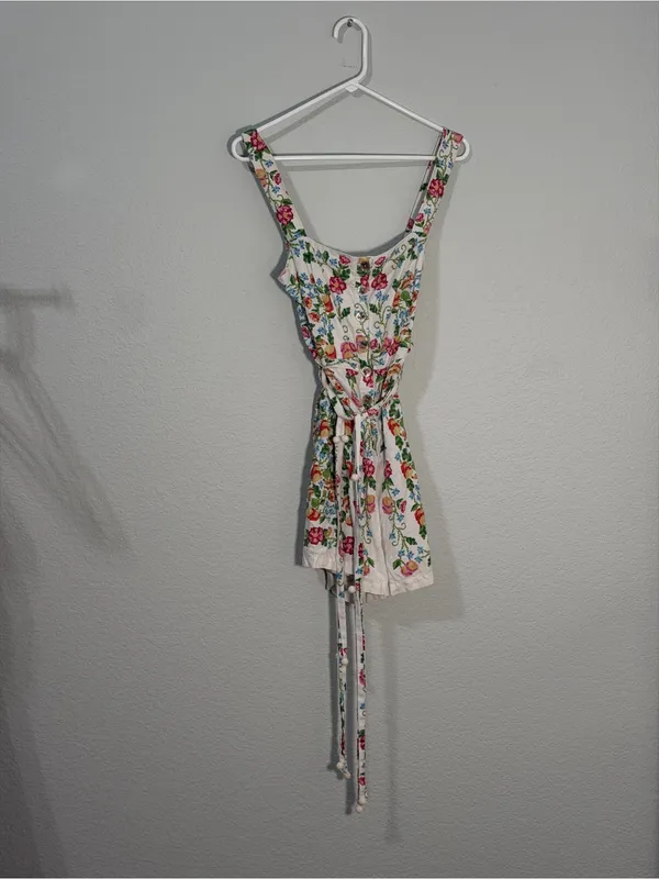 Farm Rio Tropical Romance Floral Linen Blend Romper Size Large - Image 3