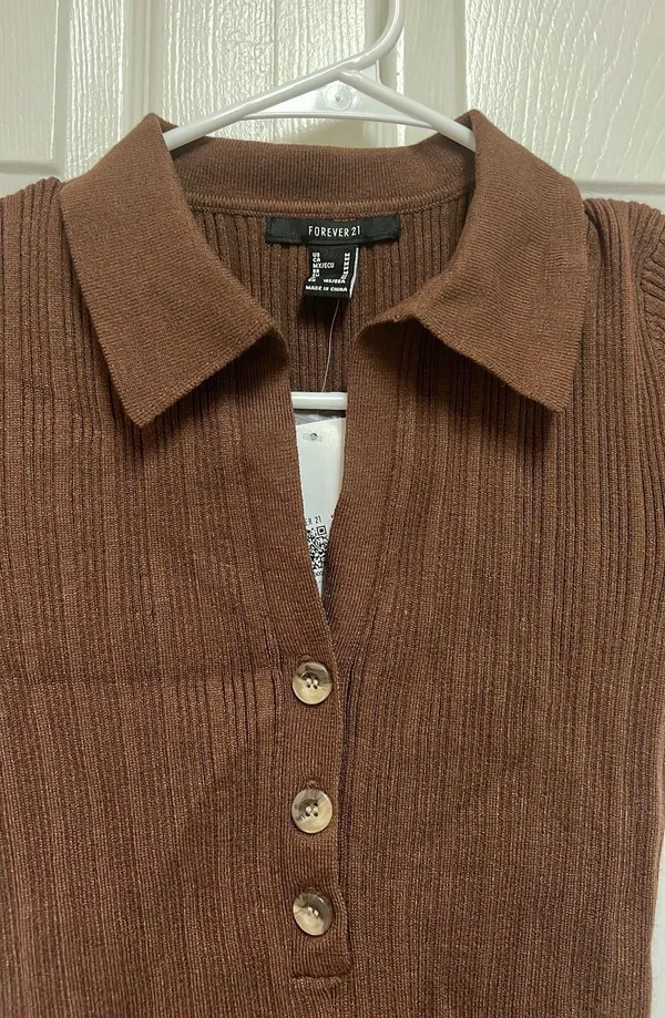 Forever 21 Brown Collared Sweater-Knit Bodysuit - Image 8