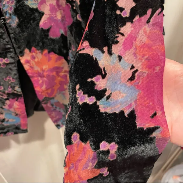 Vintage 90s-Y2K crushed velvet floral whimsigoth lightweight blazer mesh sheer - Image 7