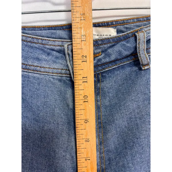 Zara Wide Leg Ankle Cropped Jeans Womens 8 High Rise Raw Hem Stretch Casual Boho - Image 3