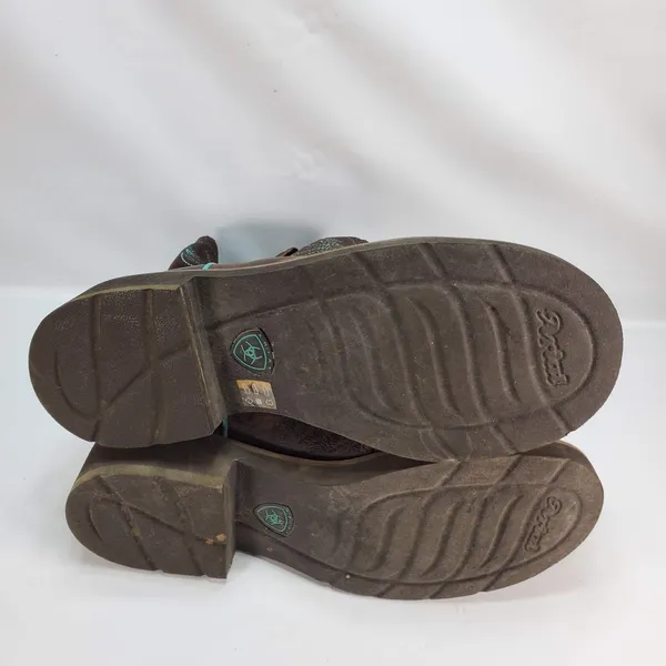 Ariat Fatbaby Heritage Boots Women 7.5 B Brown Teal Leather Western 10016238‎ - Image 7