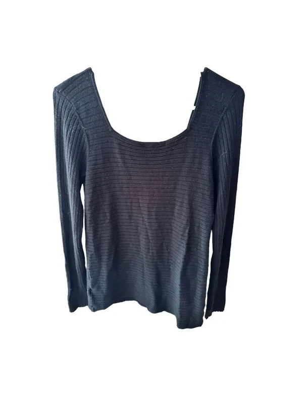 Express Black Ribbed Layering Scoopneck Stretch Long Sleeve Tee - Image 3