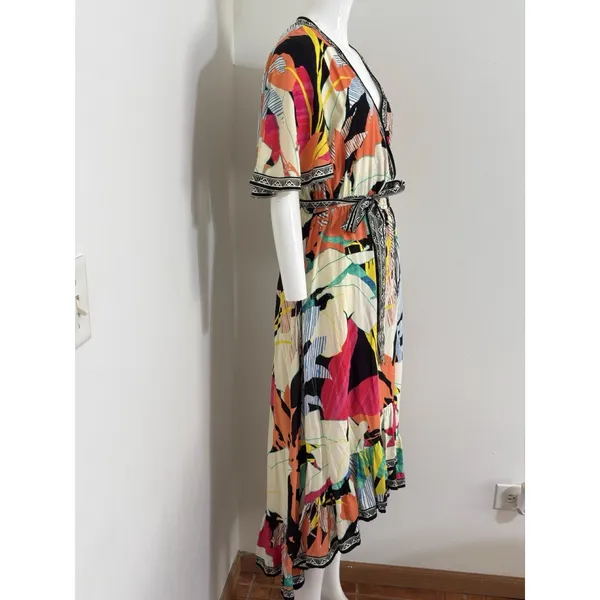 Flying Tomato Tropical Floral High Low Hem Midi Dress Plunge Neckline Size M - Image 6