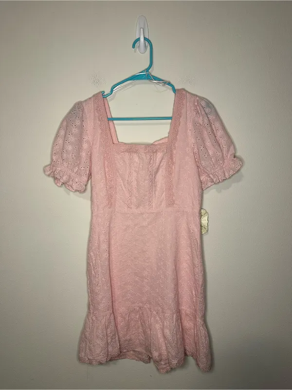 NWT Altar’d state Jaelyn eyelet lace puff sleeve coquette dress blush pink S - Image 3
