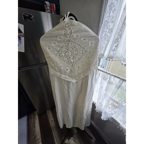 A New Day White Halter Backless Maxi Dress with Crochet Lace Detail, Size L - Image 3
