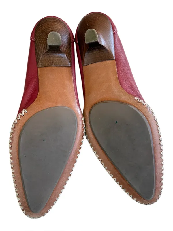 EUC Uffizi Leather Blanket Stitch Kitten Heels Red Size 7 - Image 8