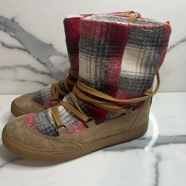 Roxy Women's Brown Suede Fleece Lined Red Blanket Plaid Aster Boots Sz 7 Cozy - Image 3