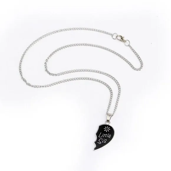 Pendant Gift Black Silver Big/Little Sis Charm Chain Necklace 10"in. - Image 7