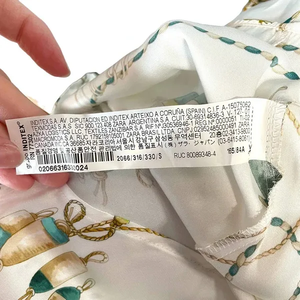 Zara Button Down Nautical Chain Printed Long Sleeve‎ Blouse White Size Small - Image 10