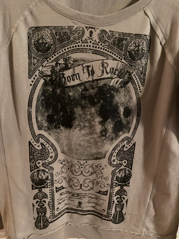 Rock and Republic Gray Born To Rock Long Sleeve Shirt L Beads frayed rhinestone - Image 5