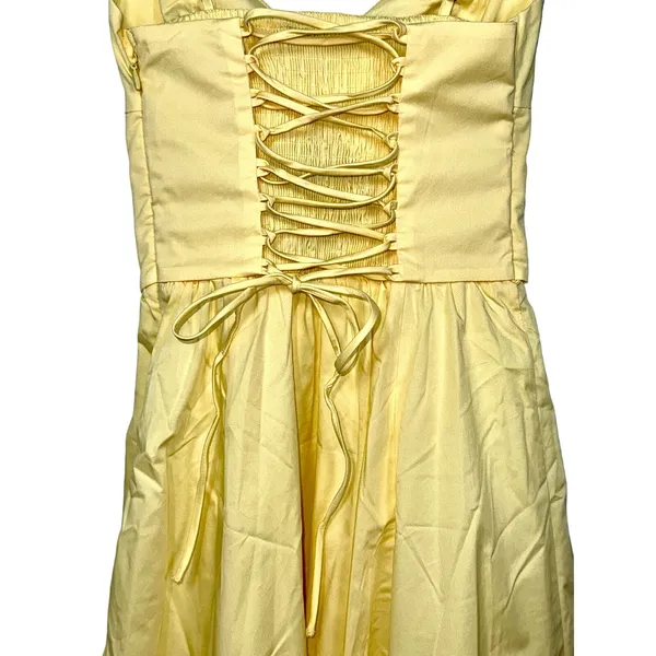 NWT Babyboo Mariella Lemon Yellow Lace Up Corset Fit & Flare Midi Dress Size XS - Image 12