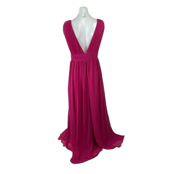 NEW Lulus Heavenly Hues Pink Pleated V Neck Bridesmaid Maxi Flare A-Line Dress M - Image 3