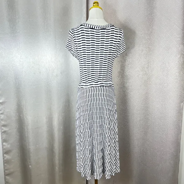 Maeve Anthropologie Womens Black White Striped Faux Wrap Midi Dress Medium A35 - Image 3