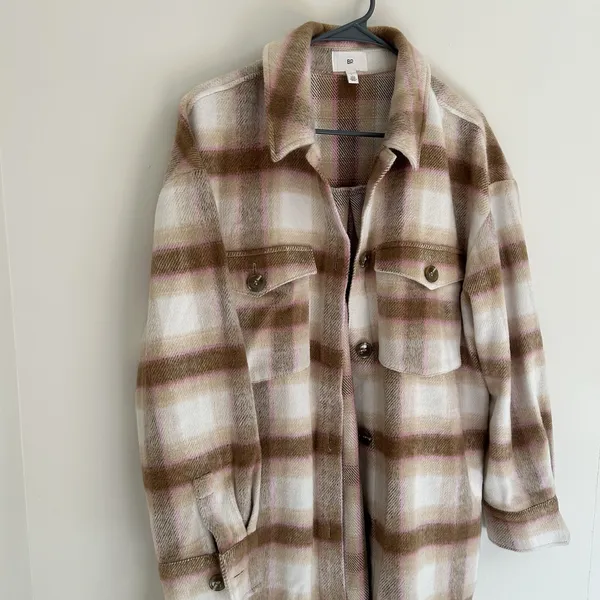 BP Long shacket Pink Brown Large plaid outdoor grandpacore granola camping - Image 5