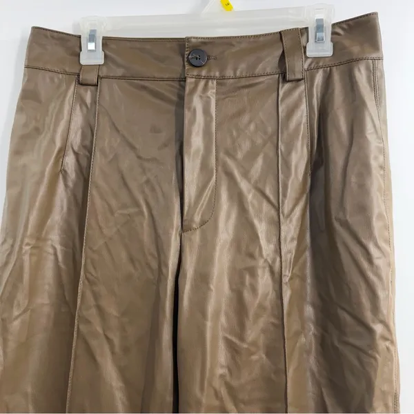 Zara The Francoise Faux Leather Straight Leg High Rise Pants Brown Large - Image 2