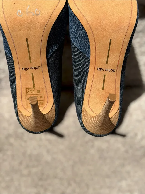 Dolce Vita Cinda Denim Pointed Toe Mule Heels‎ Slip On Stiletto Minimalist Chic - Image 9