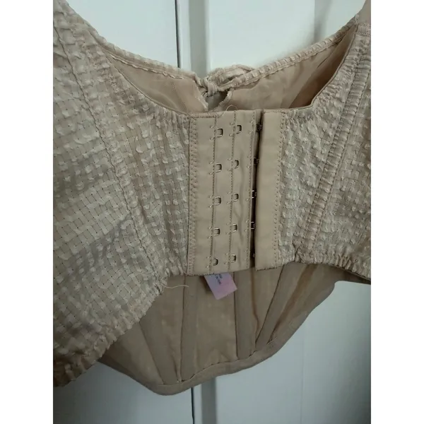 Out From Under Urban Outfitters Cream Seersucker Corset Bustier Top Small - Image 4