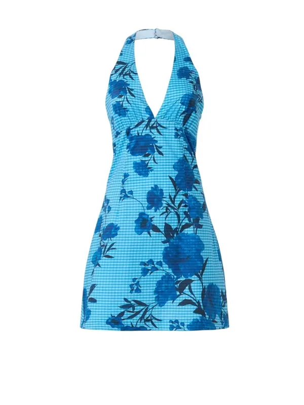 Jewel x Badgley Mischka Halter V-Neck Mini Dress in Blue 6 Womens Floral - Image 11