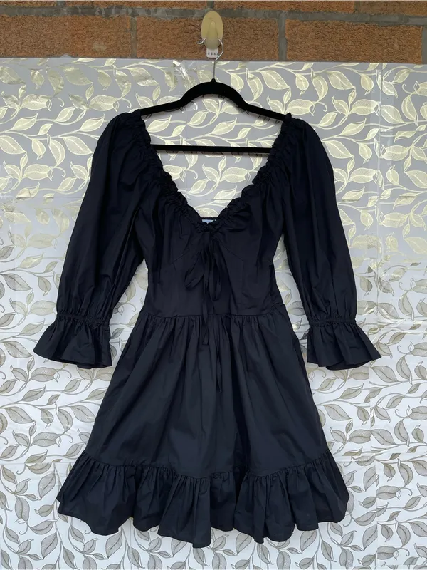 Hill House Black Smocked Mini Dress XS Cotton Whimsigoth Cottagecore - Image 4