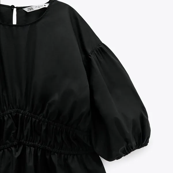 Zara Mini DRESS W/ MATCHING LACE TRIM BALOON SLEEVES Black Size XS NEW - Image 13