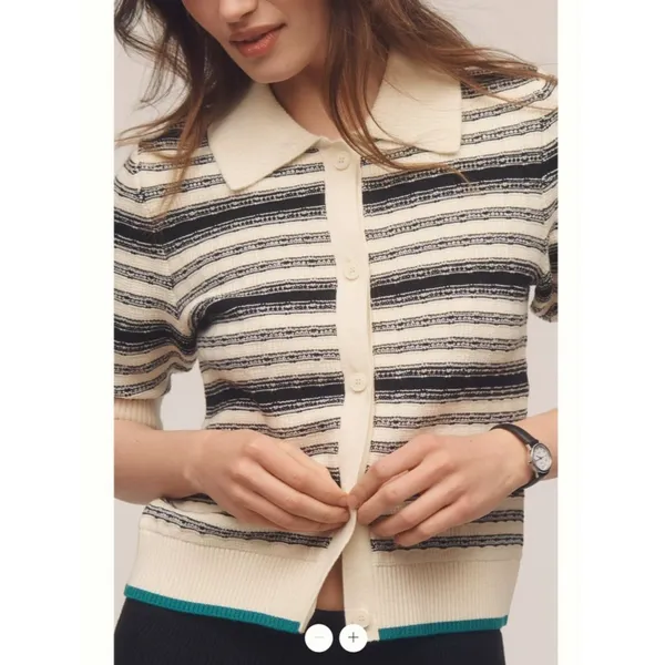 Anthropologie The Kinsley Collared Crop Cardigan Sweater by Maeve - Image 4