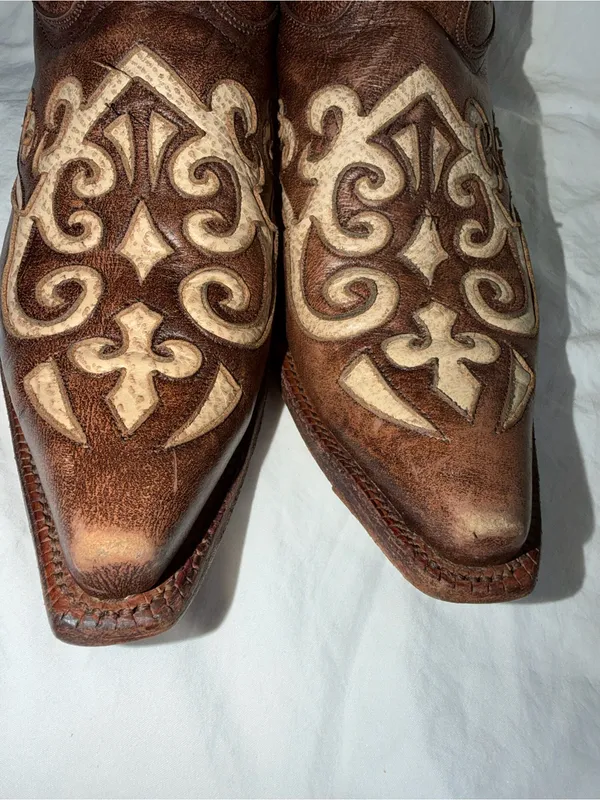 Tony Lama Earth Santa Fe Leather Snip Toe Western Boots VF3024 Size 9B - Image 6