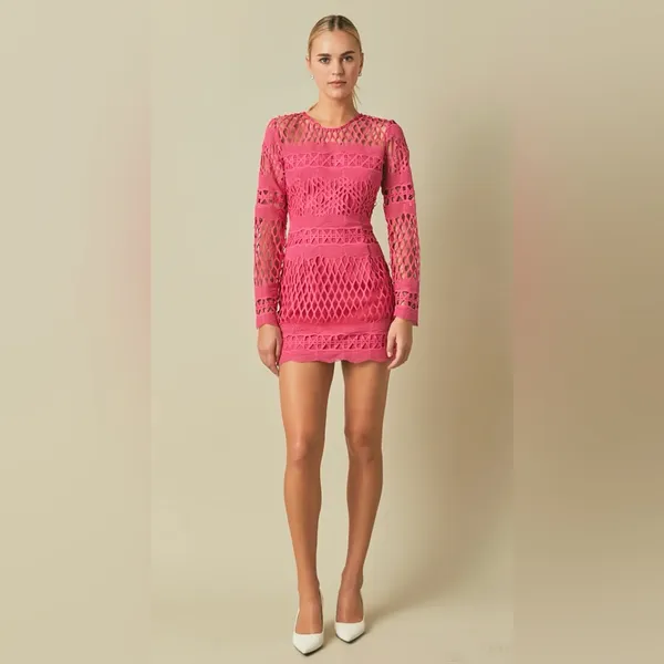 Anthropologie Endless Rose LONG SLEEVE CROCHET MINI‎ DRESS size large NWT - Image 2