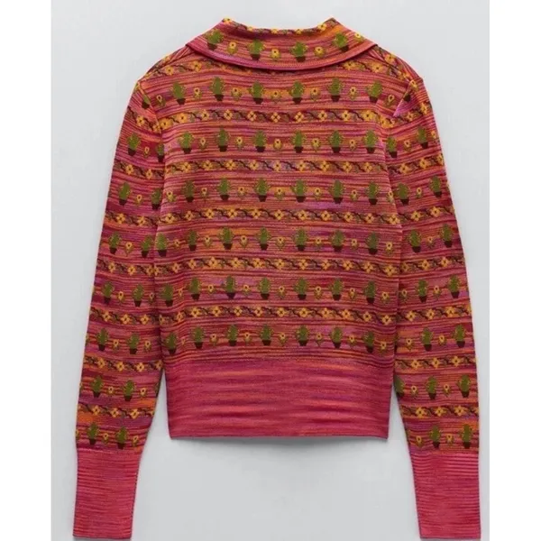 Zara Women's‎ S Knit Jacquard Polo Sweater Button Down Cardigan - Image 2