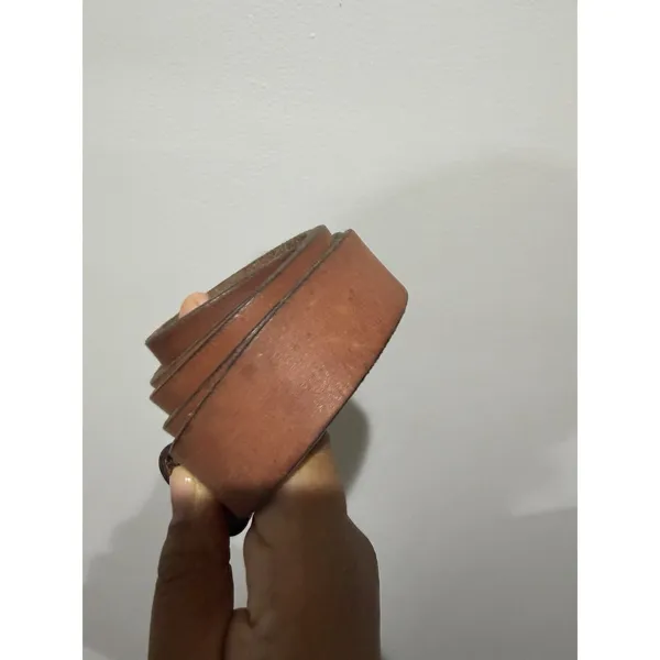 Casual Tan Leather Belt Antique Solid Brass Buckle‎ 1X 46" - Image 5